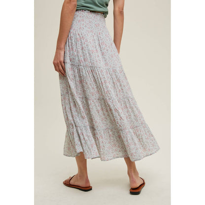 FLORAL TIERED MIDI SKIRT WITH SLIT