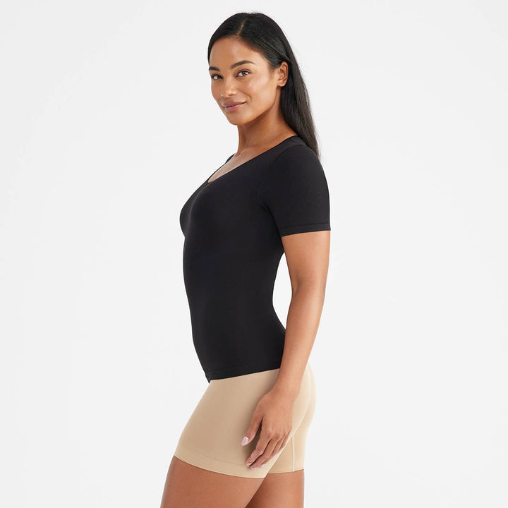 Short Sleeve Shapewear Tee - Cotton Seamless - Plus Av