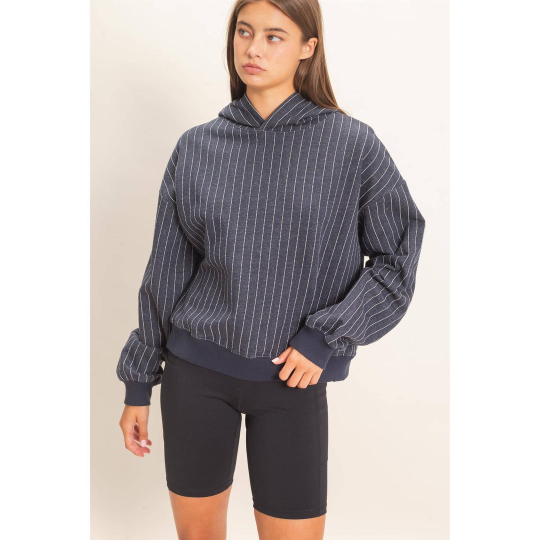 Navy Pinstripe Hoodie
