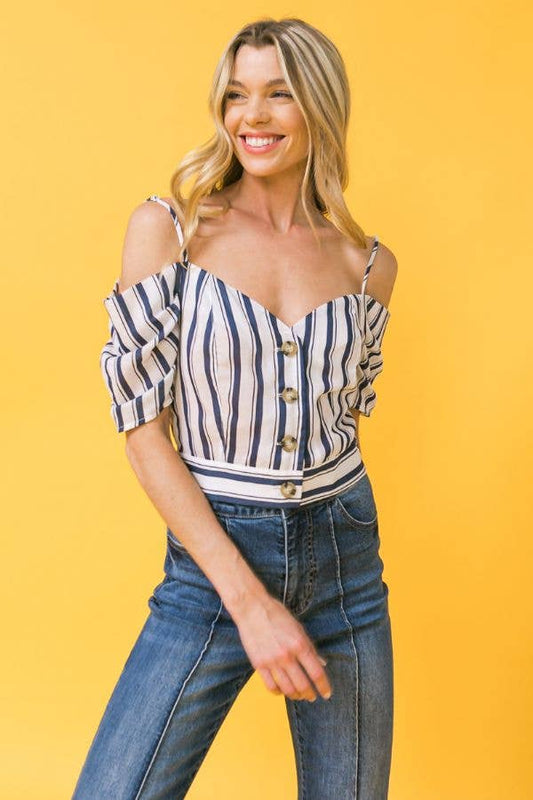 Striped off-the-shoulder crop top