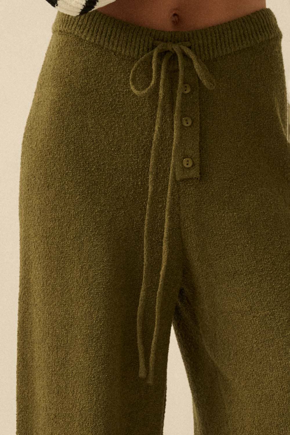 Textured Knit Split-Hem Drawstring Sweater Pants