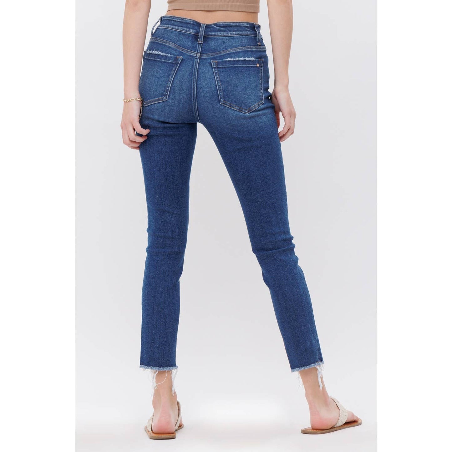 BRESSAN MID RISE CROP SKINNY WITH BUTTON UP