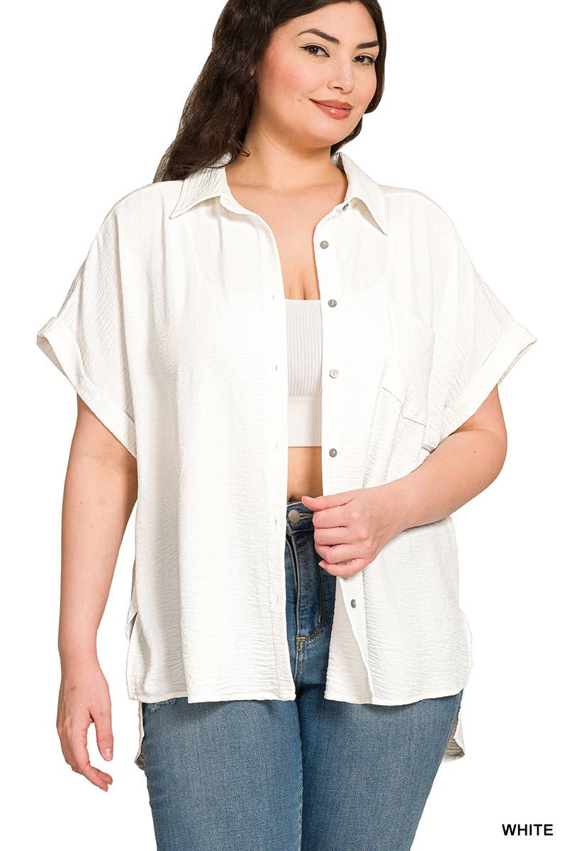 Plus Size Woven Button Down Shirt