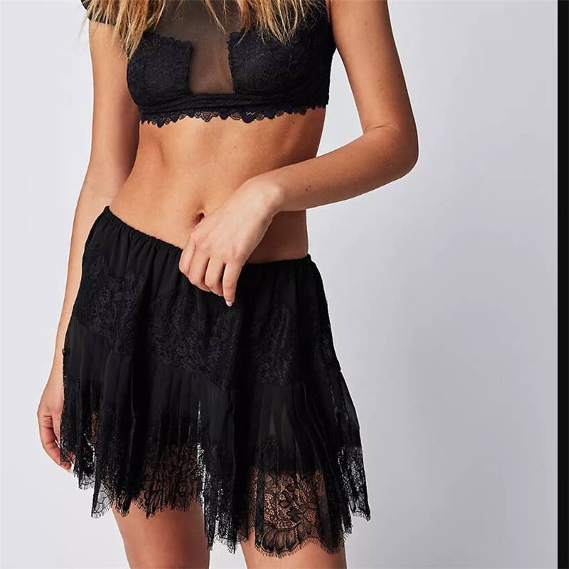 High Waist Lace Mini Skirt