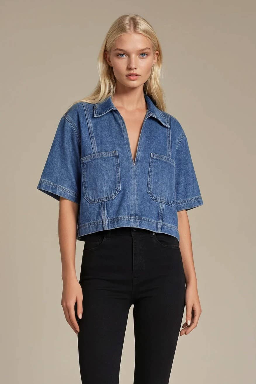 CROPPED DENIM TOP