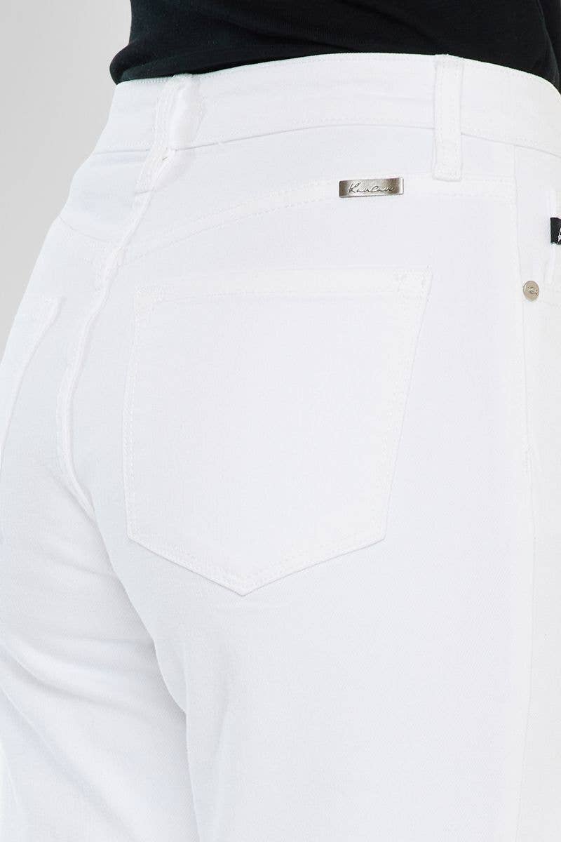 WHITE CROPPED JEAN WITH FRAYED HEM