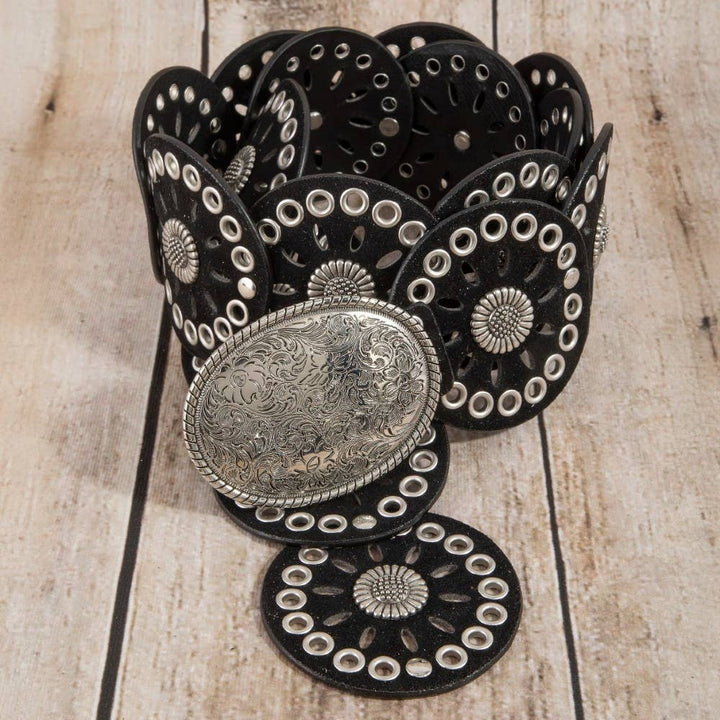 Western Concho Disc Oval Buckle Belt