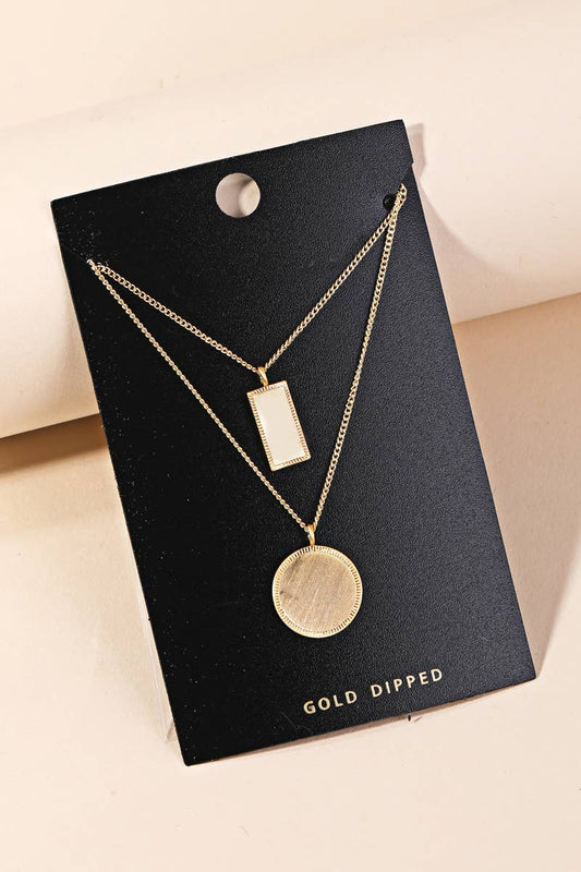 Layered Rectangle Disc Pendant Necklace