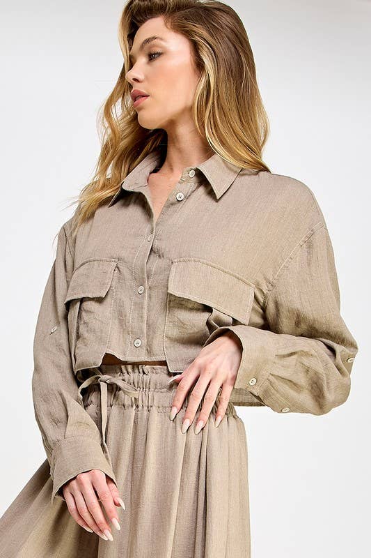 SOFT BUTTON DOWN CROP SHIRT