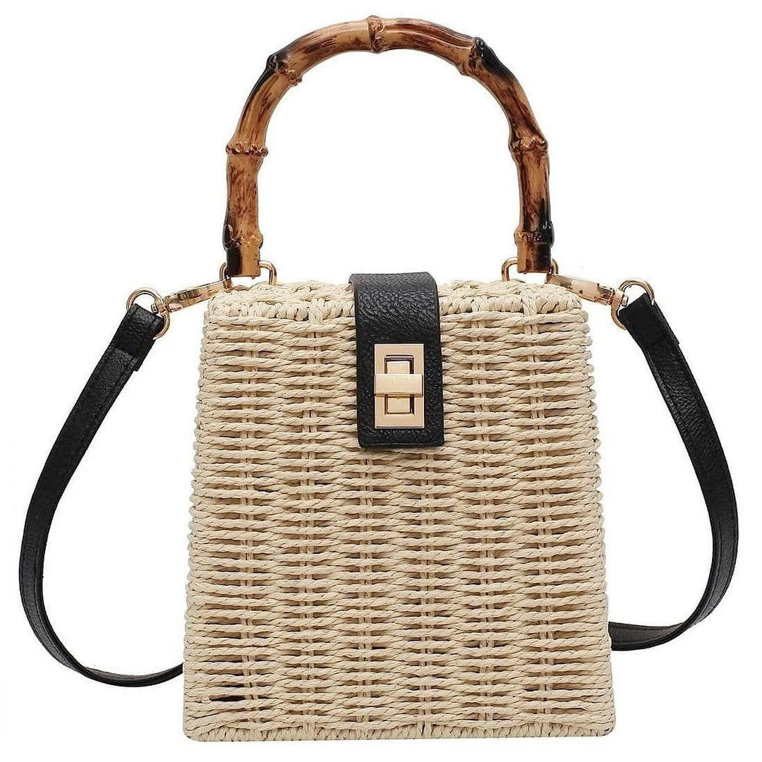 Bamboo Handle Woven Rattan Straw Wicker Shoulder Bag