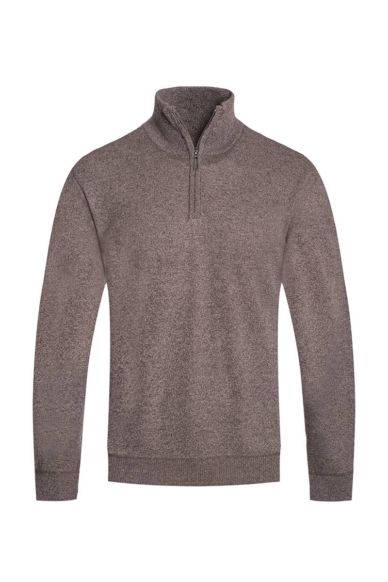 Mens Solid Quarter Zip Knit Sweater - Brown