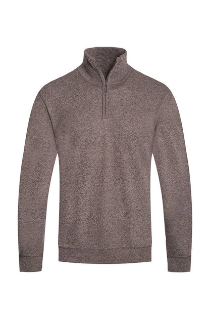 Mens Solid Quarter Zip Knit Sweater - Brown