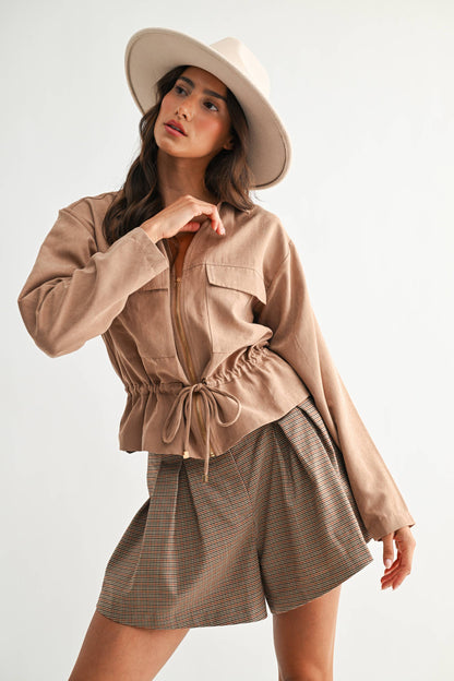 Lightweight Taupe Drawstring Utility Jacket