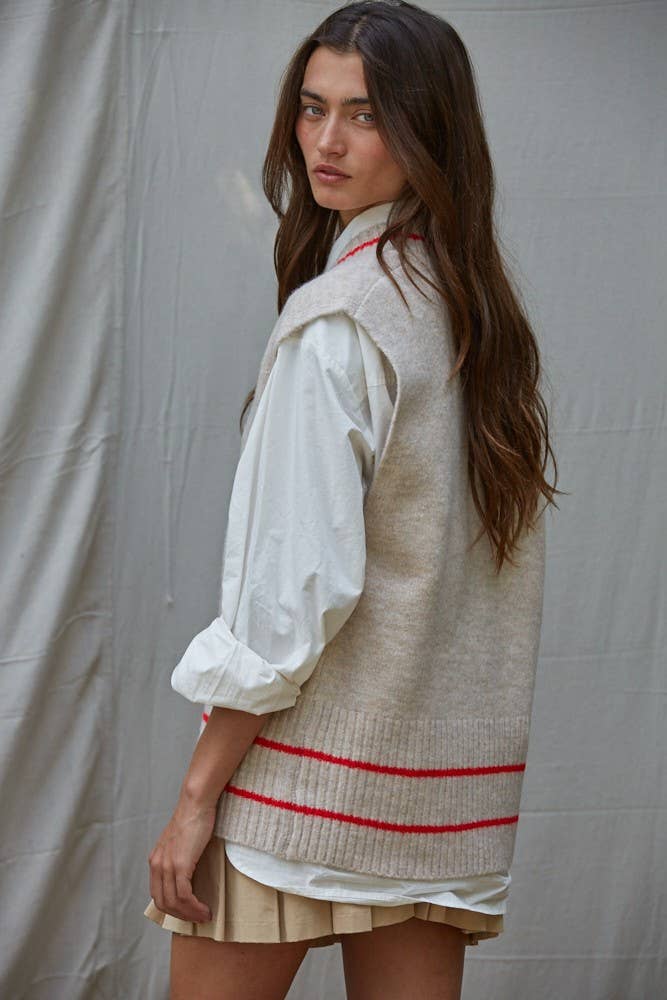 Striped V-Neck Sleeveless Knit Vest