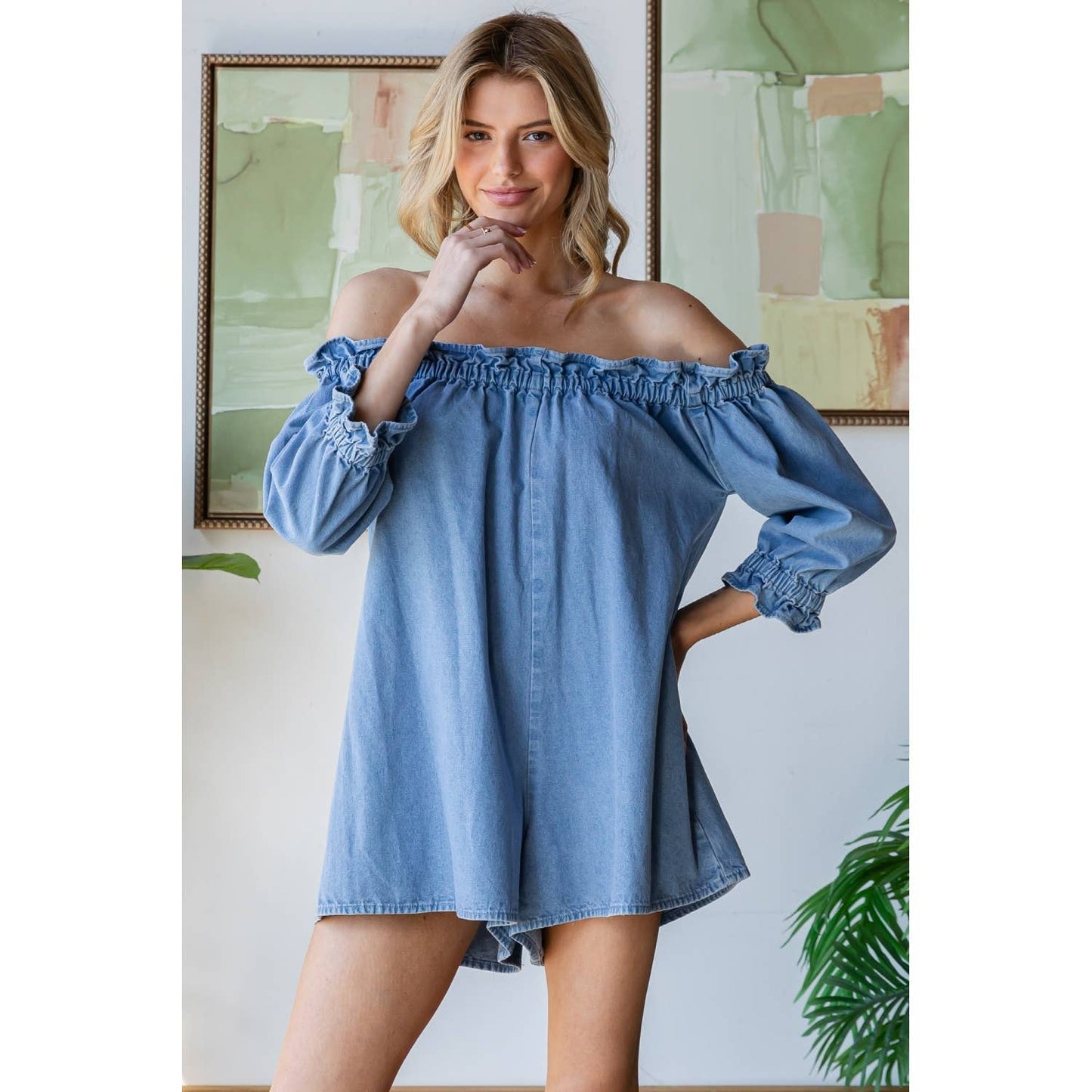 Off Shoulder Denim Romper