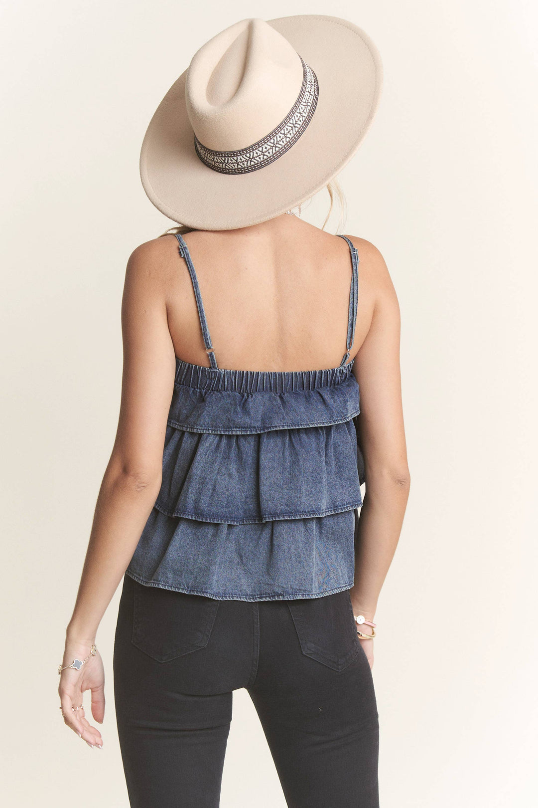 WASHED DENIM LAYERED BABYDOLL TANK TOP