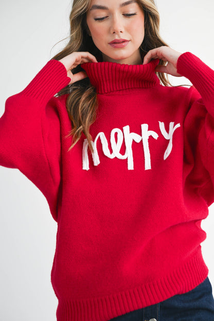 Merry Turtleneck Holiday Sweater