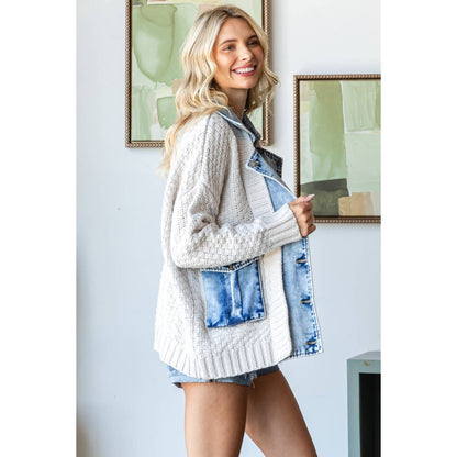 Knit Body Denim Layerd Jacket
