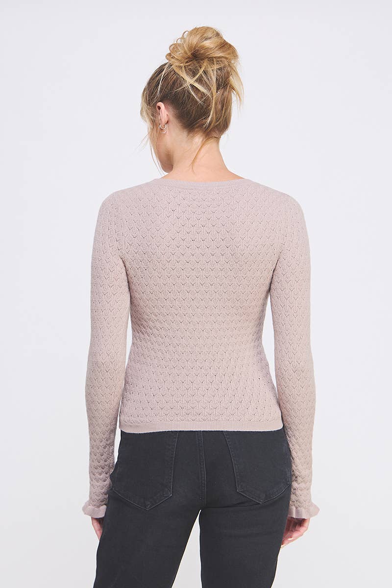 Pointelle Knit Top with Ruffle Sleeve