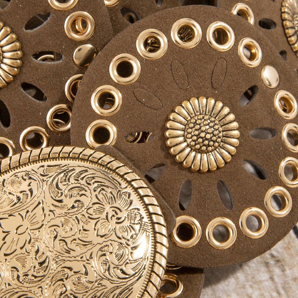 Western Concho Disc Oval Buckle Belt