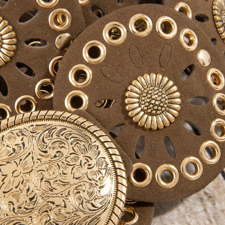 Western Concho Disc Oval Buckle Belt