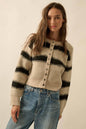 Striped Jacquard-Knit Button-Front Cardigan