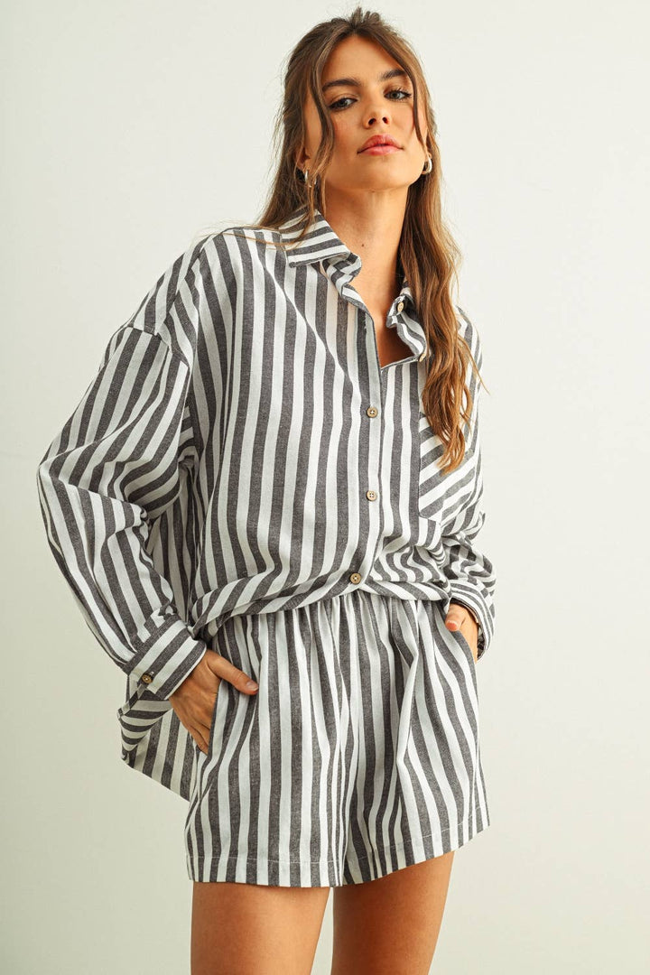STRIPED LINEN BUTTON DOWN