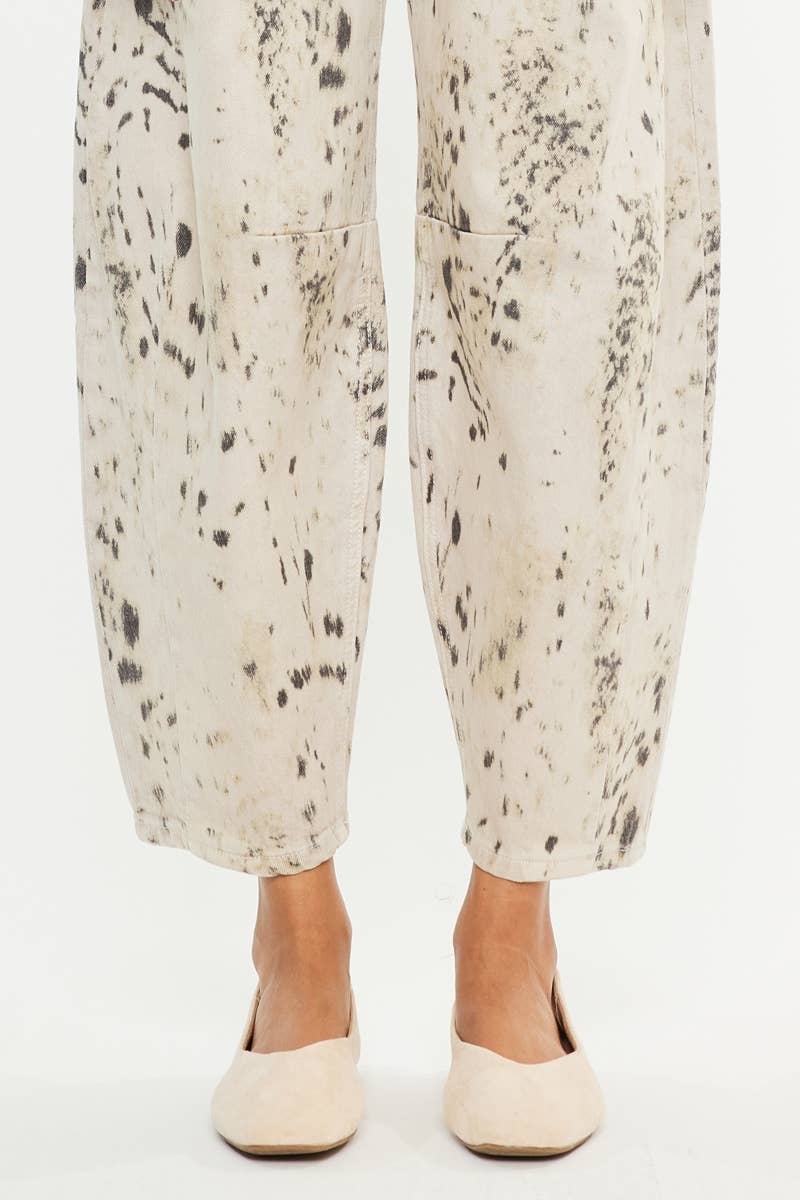 High Rise Abstract-Leopard Print Barrel Jean