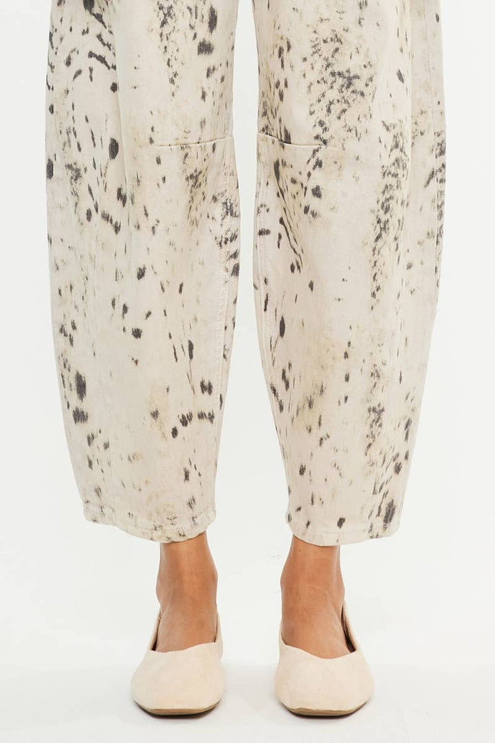 High Rise Abstract-Leopard Print Barrel Jean