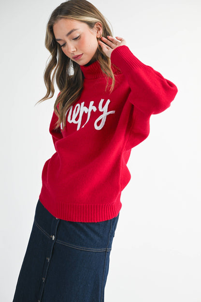Merry Turtleneck Holiday Sweater