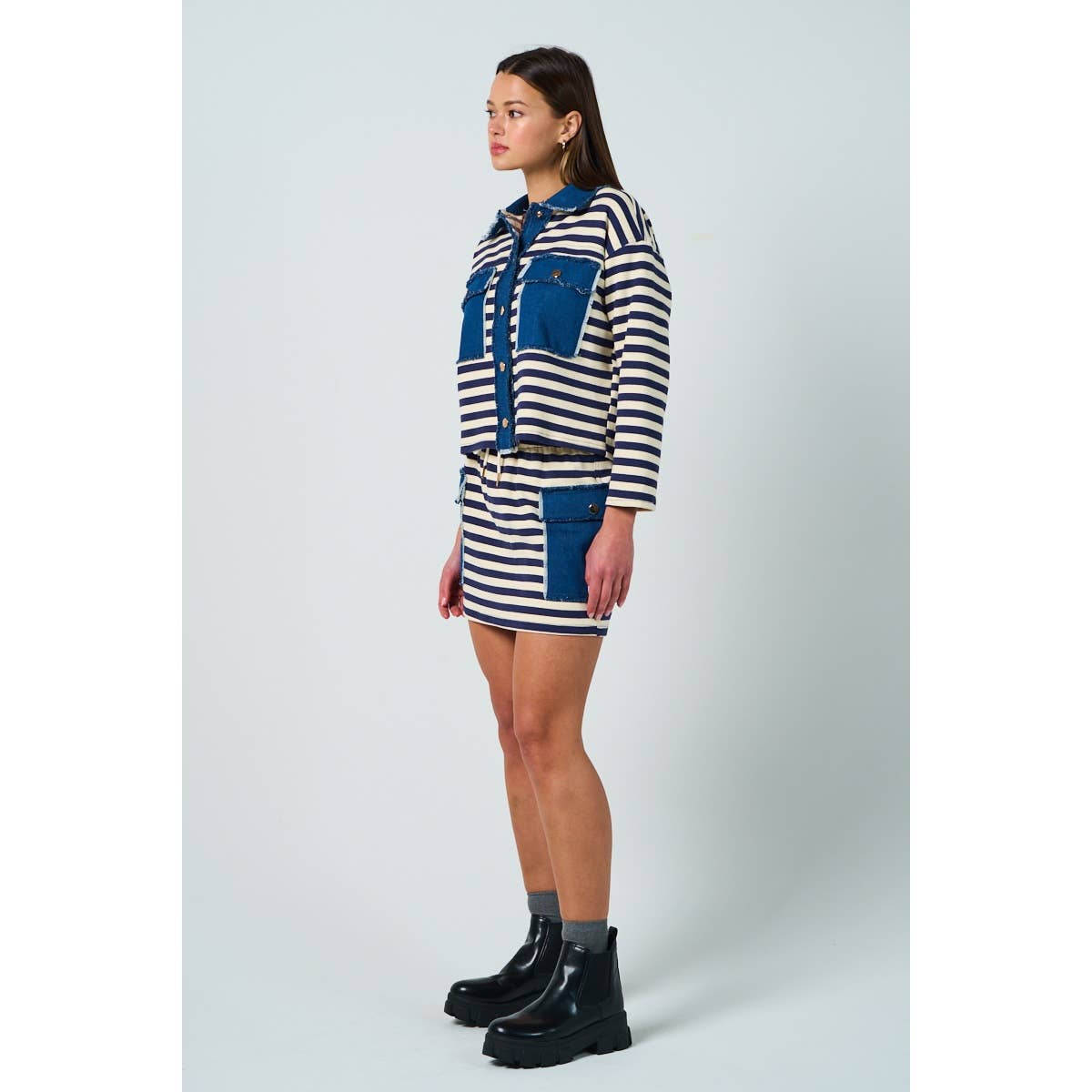 Striped Denim Pocket Skirt