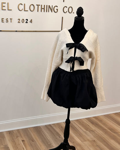 BOW-FRONT CROP CARDIGAN SWEATER