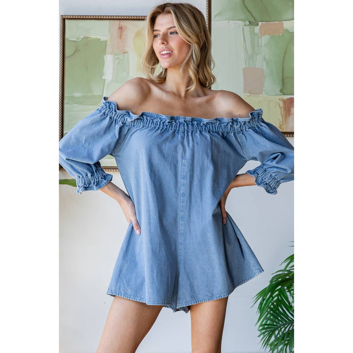 Off Shoulder Denim Romper