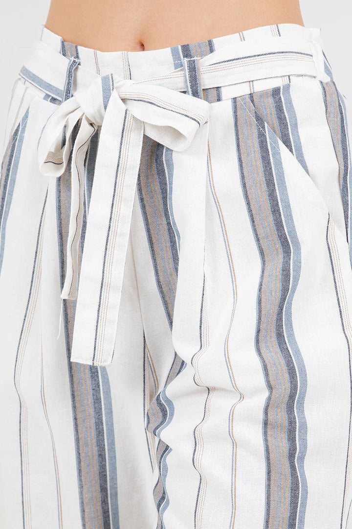 Tie Waist Wide Leg Linen Blend Pants with Side Slit