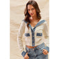 Denim Detail Cardigan Sweater