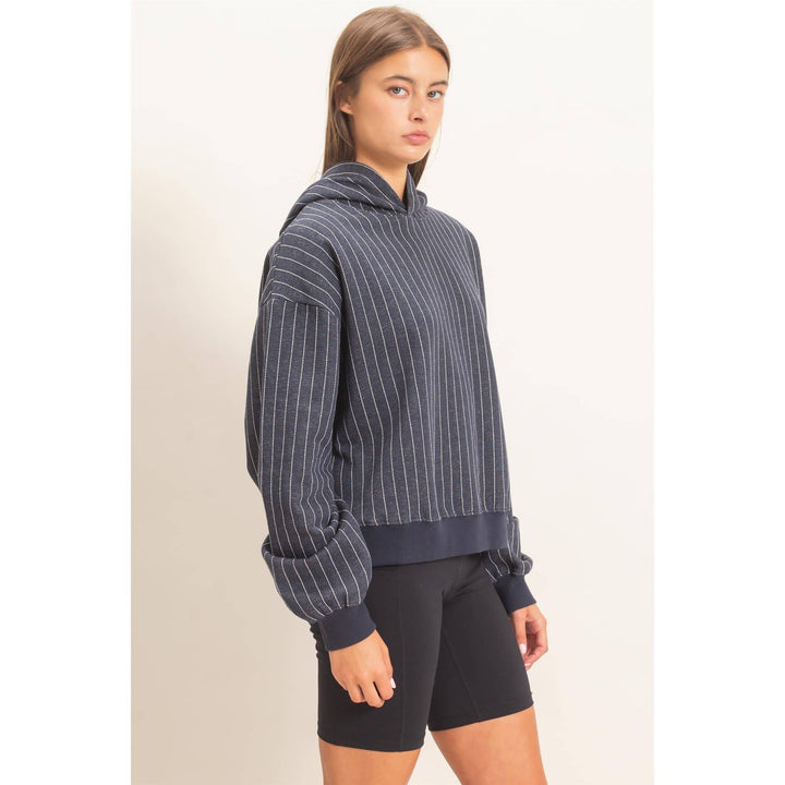 Navy Pinstripe Hoodie