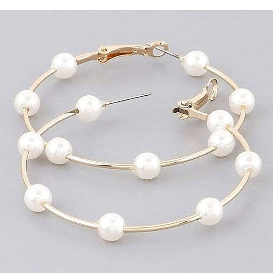 Faux Pearl Hoop Earrings