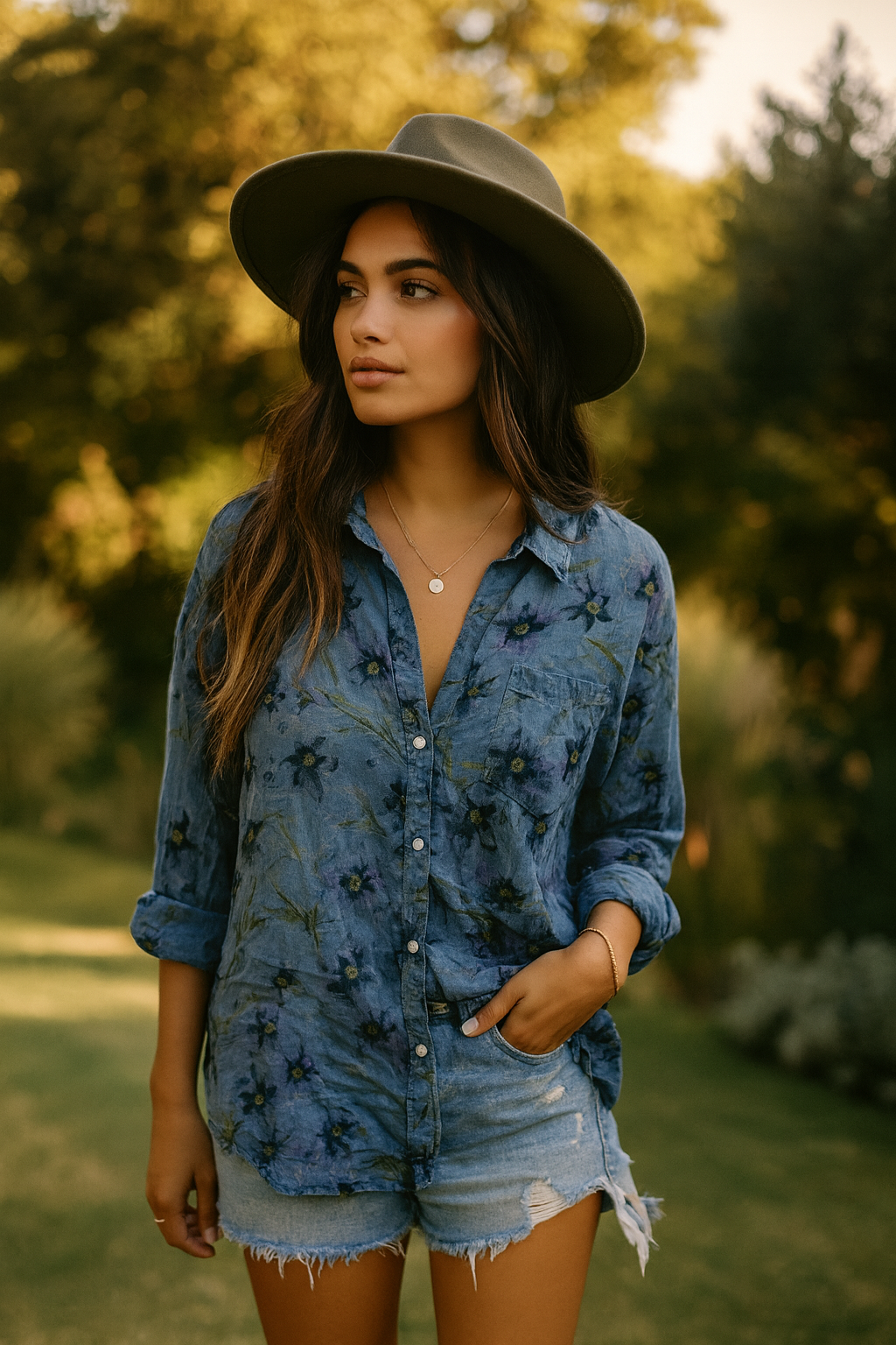 Blue Bloom Fitted Woven Top