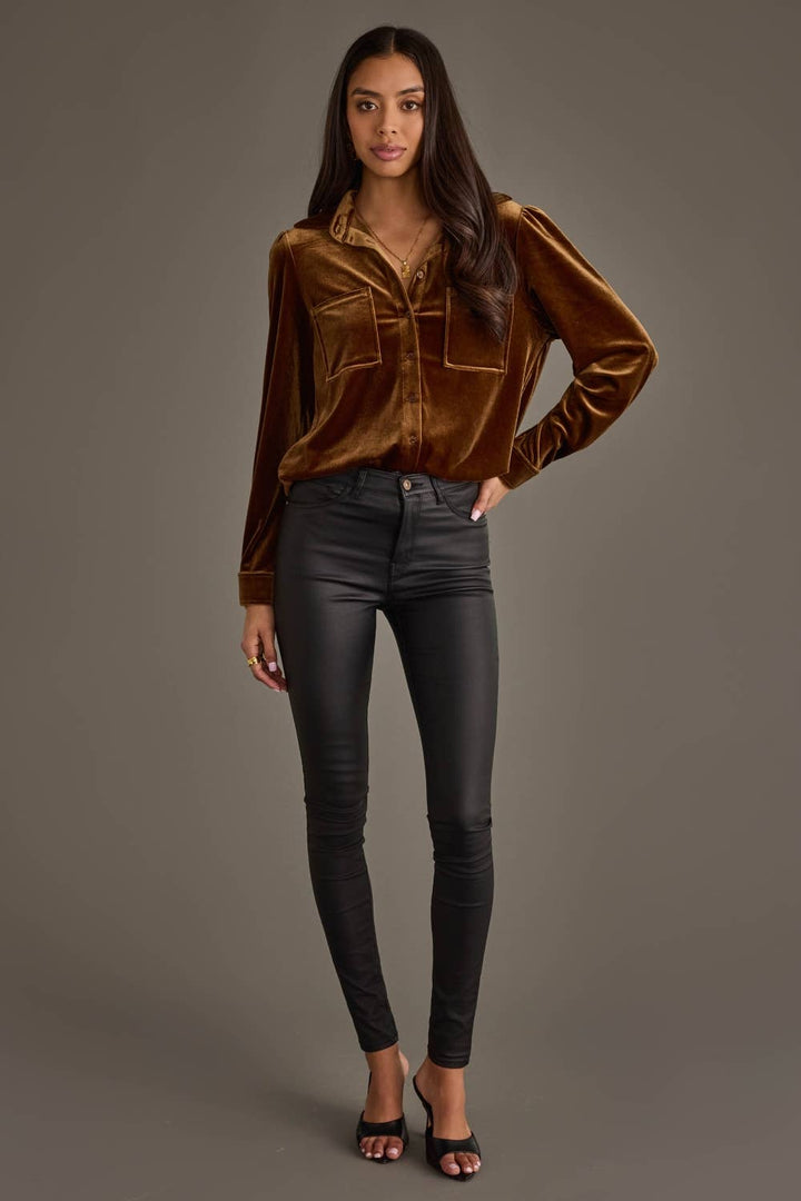Bronze Velvet Button Up
