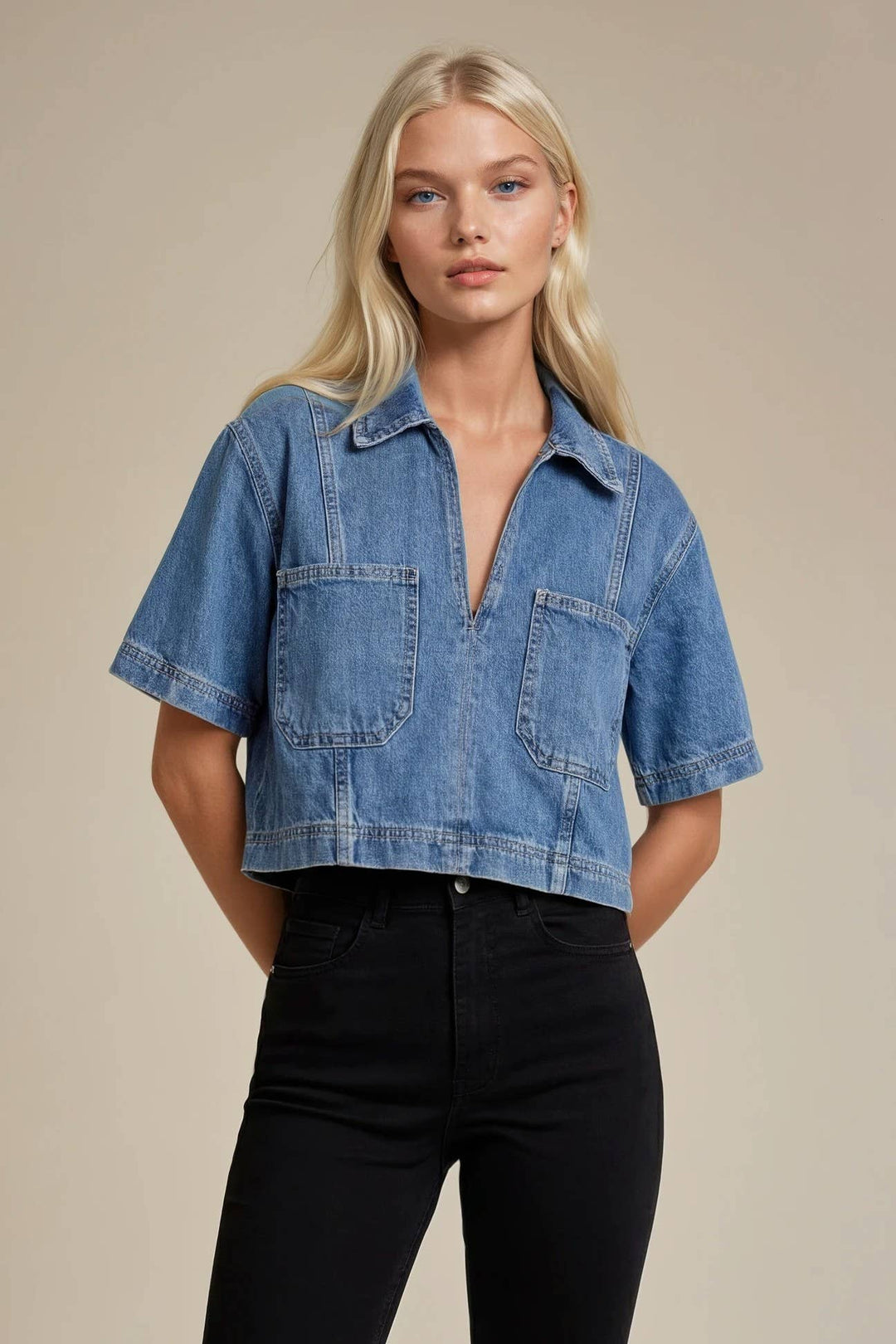CROPPED DENIM TOP