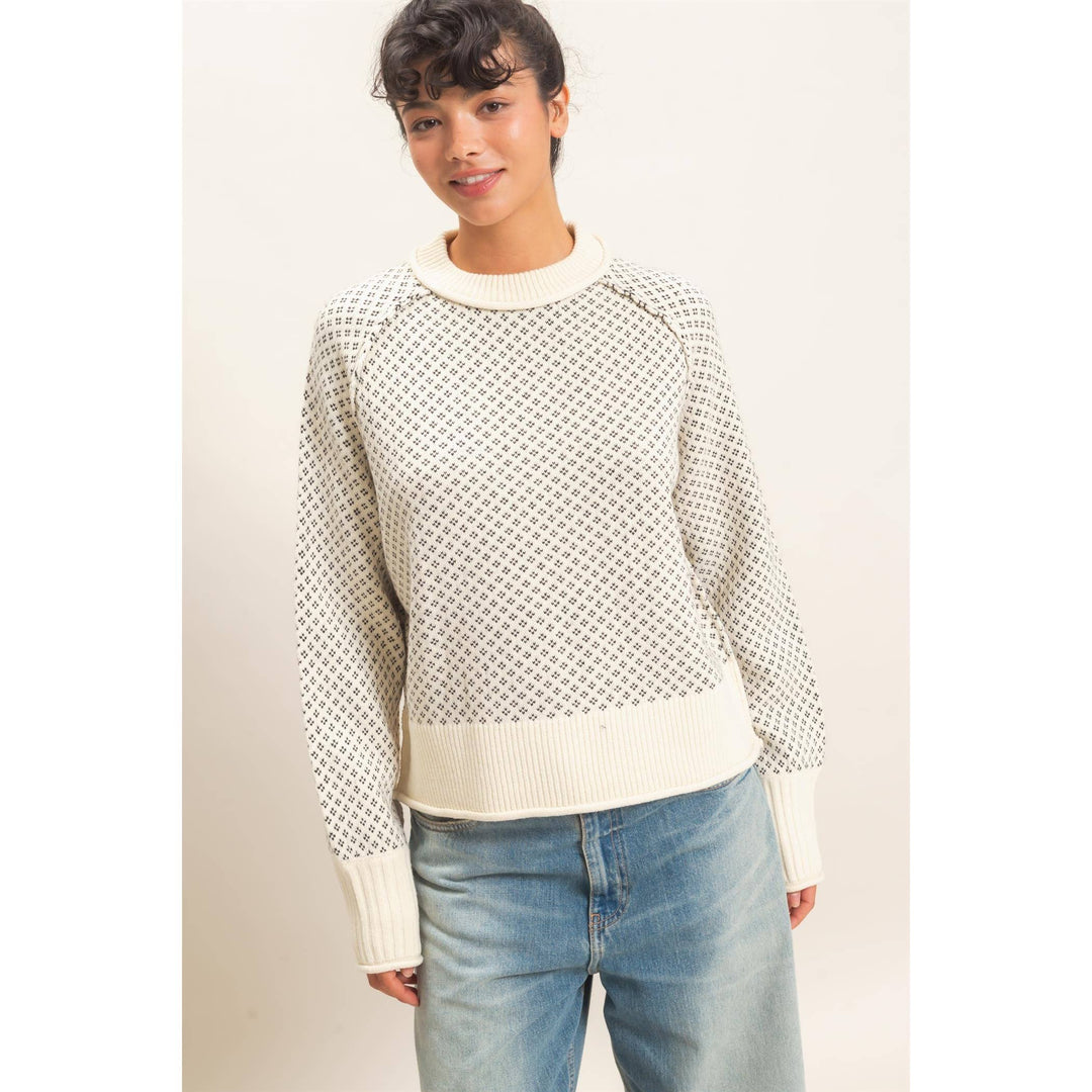 Patterned Mock Neck Sweater