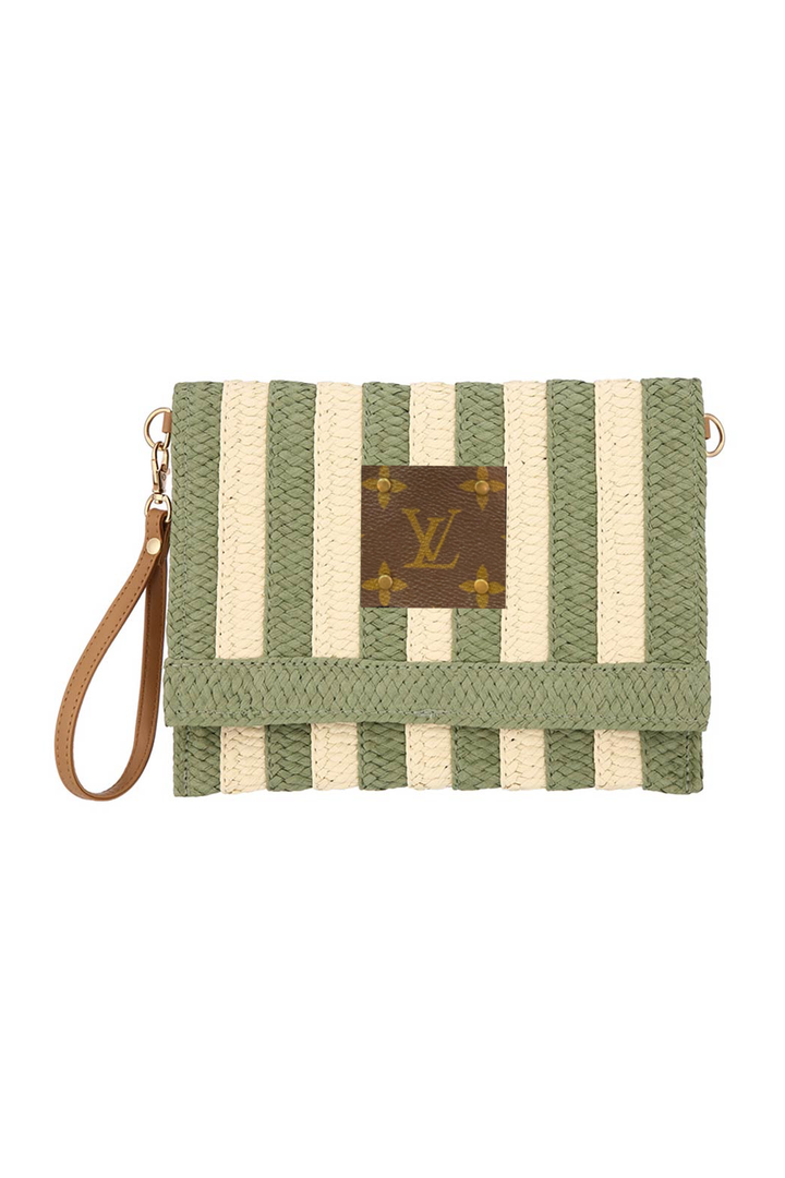 Upcycled Striped Straw Clutch Wristlet Crossbody