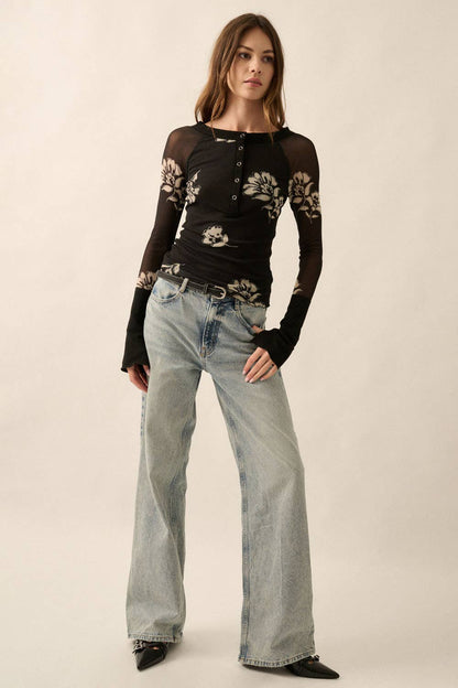 Floral Print Mesh Top