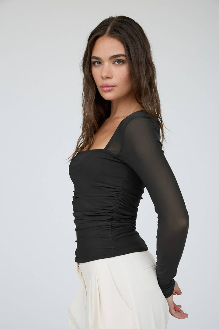 RUCHED WAIST SQUARE NECK KNIT TOP
