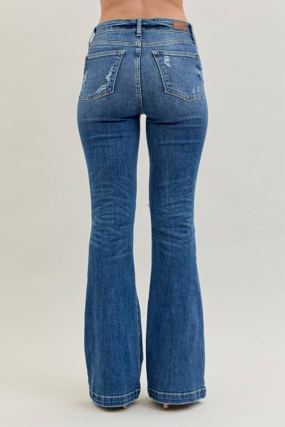 Judy Blue Midrise Button Fly Distressed Trouser Flare