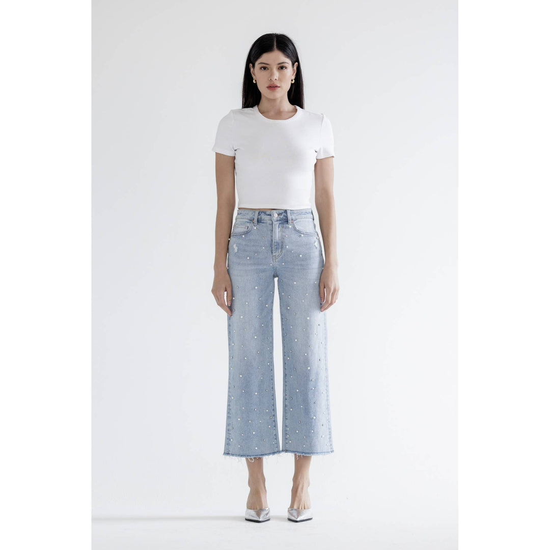 HIGH RISE WIDE LEG CROP WITH EMBELLISHMENT