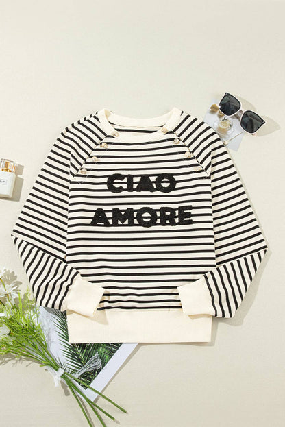 Stripe CIAO AMORE Pullover Sweatshirt