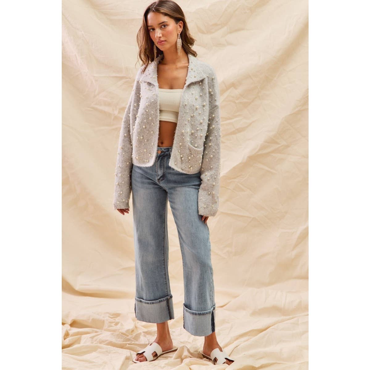 Pearl Embellished Soft Knit Cardigan