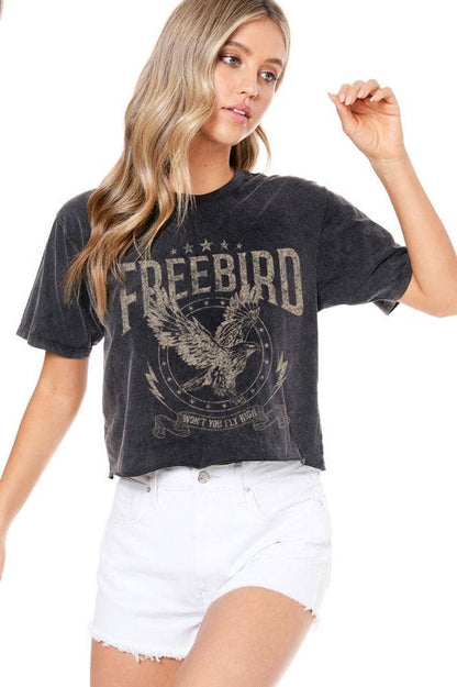 Free Bird Vintage Graphic S/S Washed Faux Crop Tee