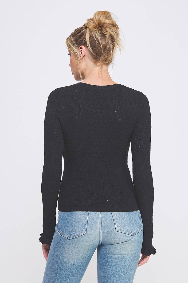 Pointelle Knit Top with Ruffle Sleeve